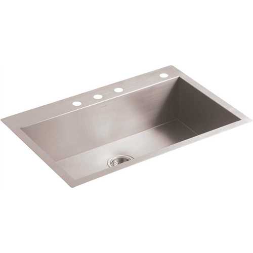 Kohler K-3821-4-NA Vault Dual Mount Stainless Steel 33 in. 4-Hole Single Bowl Kitchen Sink with Basin Rack