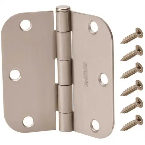 Everbilt 20824 3-1/2 in. x 5/8 in. Radius Satin Nickel Door Hinge