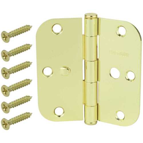 3-1/2 in. Bright Brass 5/8 in. Radius Security Door Hinges Value Pack
