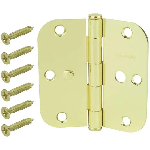 Everbilt 13704 3-1/2 in. Bright Brass 5/8 in. Radius Security Door Hinges Value Pack