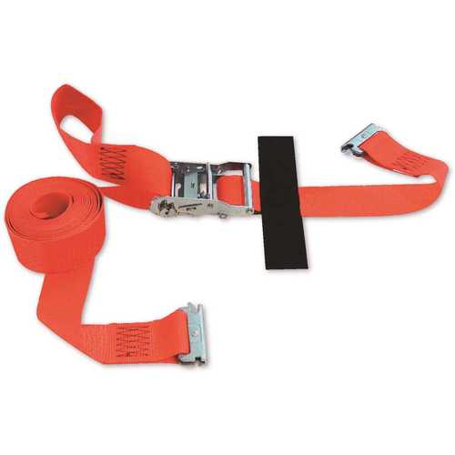 16 ft. x 2 in. Logistic Ratchet E-Strap with Hook and Loop Storage Fastener in Red