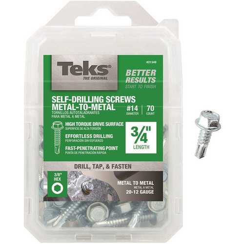 Tek 21349 #14 x 3/4 in. External Hex Washer Head Self-Drilling Screw - pack of 70