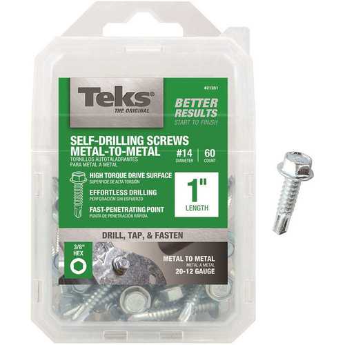 Tek 21351 #1/4-14 x 1 in. External Hex Washer Head Drill Point Screw - pack of 60