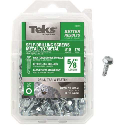 Tek 21396 #10-16 x 5/8 in. Slot Hex Hi-Hat Serrated Drill Point Screw - pack of 170