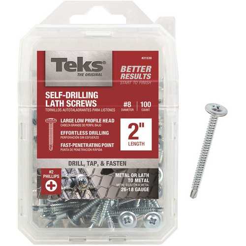 Tek 21538 #8-18 x 2 in. Philips Pan Head Drill Point Lath Screw - pack of 100