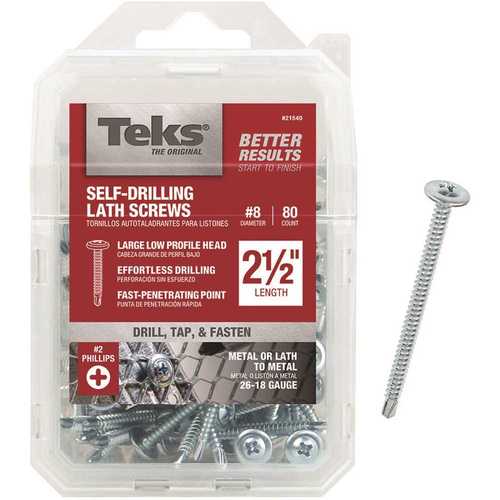 Tek 21540 #8-18 x 2-1/2 in. Phillips Pan Head Lath Drill Point Screw - pack of 80
