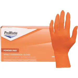 ProWorks GL-N105ORFX Powder-Free Exam-Grade Nitrile Gloves with Beaded Cuff, Orange, Extra-Large - pack of 100