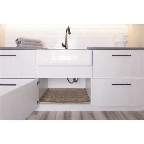 37 in. x 22 in. Beige Kitchen Depth Under Sink Cabinet Mat Drip Tray Shelf Liner
