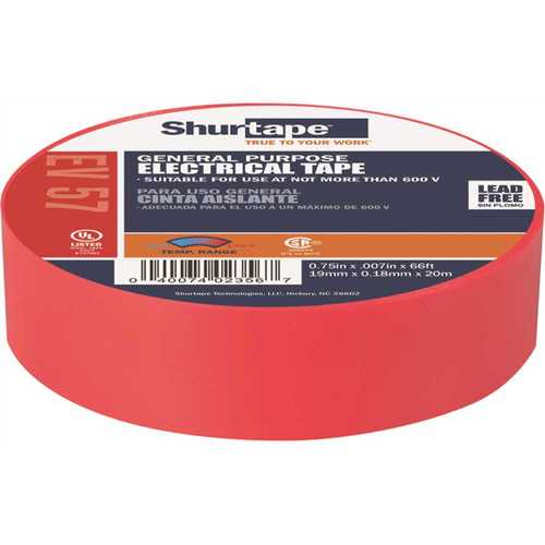 Shurtape 200784 EV 57 General Purpose Electrical Tape, UL Listed, RED, 7 mils, 3/4 in. x 66 ft. []