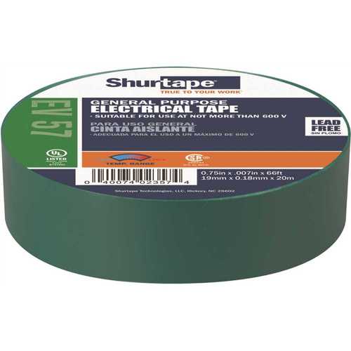 EV 57 General Purpose Electrical Tape, UL Listed, GREEN, 7 mils, 3/4 in. x 66 ft. []