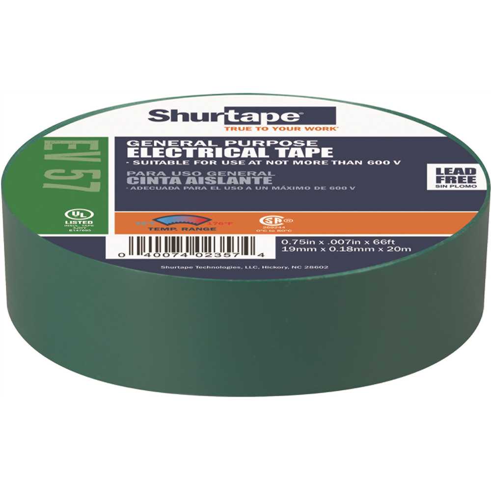 Shurtape 200785 EV 57 General Purpose Electrical Tape, UL Listed, GREEN, 7 mils, 3/4 in. x 66 ft. []