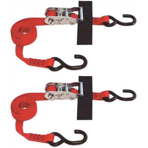8 ft. x 1 in. S-Hook Ratchet Strap with Hook and Loop Storage Fastener in Red
