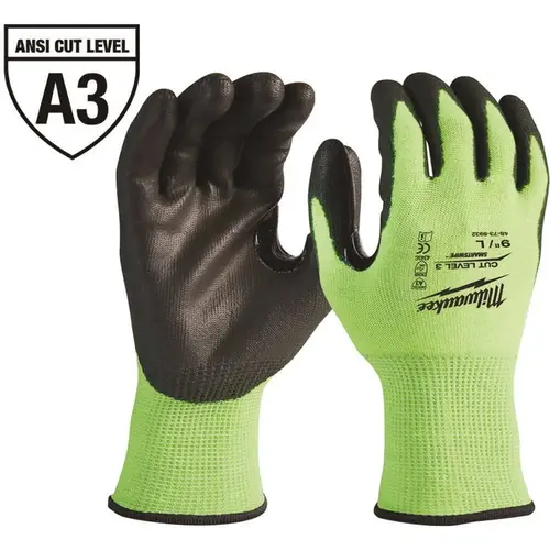 Unisex XL Cut Level 3 High Vis Polyurethane Dipped Glove Black/Yellow