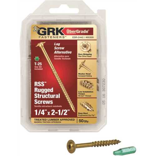 1/4 in. x 2-1/2 in. Star Drive Low Profile Washer Head Structural Wood Screw - pack of 50