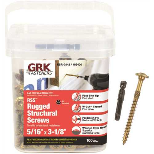 GRK Fasteners 95400 5/16 in. x 3-1/8 in. Star Drive Low Profile Washer Head Structural Wood Screw - pack of 100