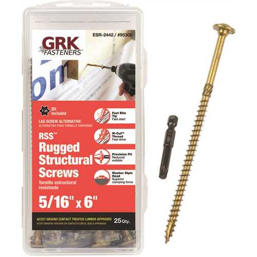 GRK Fasteners 95300 5/16 in. x 6 in. Star Drive Low Profile Washer Head Wood Screw - pack of 25