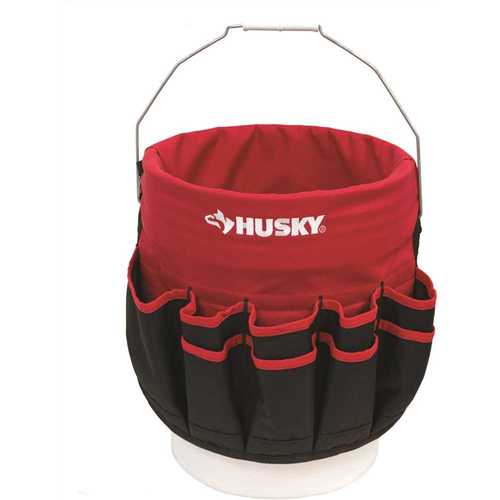12 in. Heavy Duty Water Resistant 5 Gallon Bucket Storage Tool Bag with 30 pockets to store tools and accessories