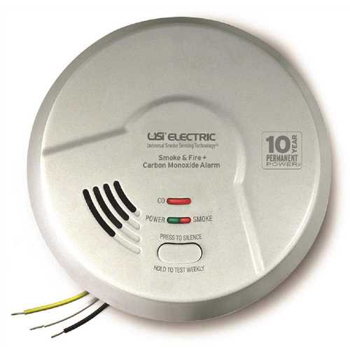 USI Electric MIC1509S-6P 3-in-1 Hardwired Smoke, Fire and CO Alarm Detector 10-Year Sealed Battery, Photoelectric and Ionization - pack of 6