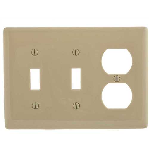 HUBBELL WIRING PJ28I 3-Gang Ivory Medium Size Toggle and Duplex Wall Plate