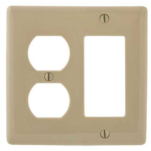 HUBBELL WIRING PJ826I 2-Gang Ivory Medium Size Duplex and Decorator Wall Plate