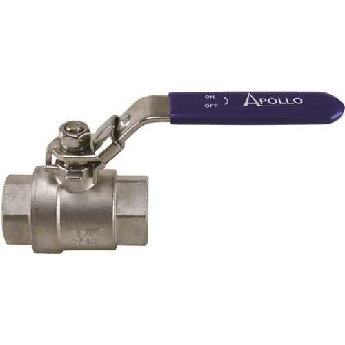 Apollo 96F10427 3/4 in. x 3/4 in. Stainless Steel FNPT x FNPT 2-3/4 in. L Full-Port Ball Valve with Latch Lock Lever