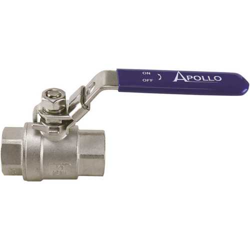 Apollo 96F10327 1/2 in. x 1/2 in. Stainless Steel FNPT x FNPT 2-3/4 in. L Full-Port Ball Valve with Latch Lock Lever