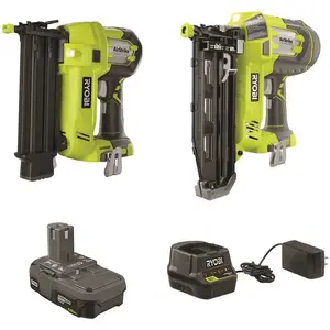 18V ONE+ Cordless AirStrike 16-Gauge Straight Finish Nailer with Sample Nails, (1) 1.5 Ah Battery and Charger 18V ONE+ Cordless AirStrike 16-Gauge Straight Finish Nailer with Sample Nails, (1) 1.5 Ah Battery and Charger