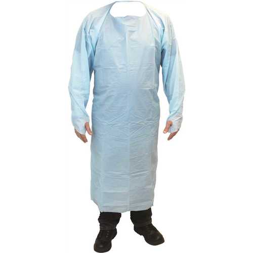 Blue Cast Polyethylene CPE Coat Apron with Thumb Hole Sleeves and Waist Ties XL (, , Total) - pack of 100