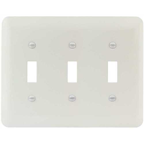 White Smooth 3-Gang Toggle Princess Metal Wall Plate - pack of 10