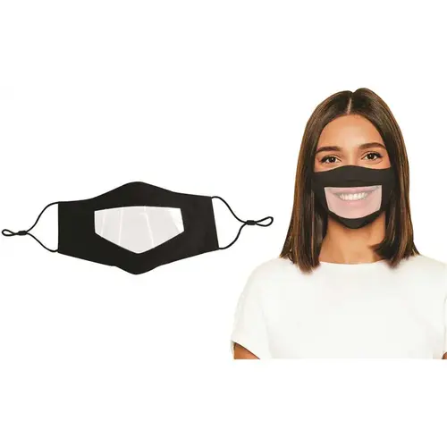 Clear Mouth Black Expression Smile Communicator Face Mask for Deaf and Hard of Hearing - pack of 10