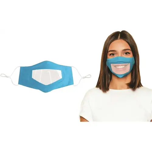 Clear Mouth Blue Expression Smile Communicator Face Mask for Deaf and Hard of Hearing - pack of 10