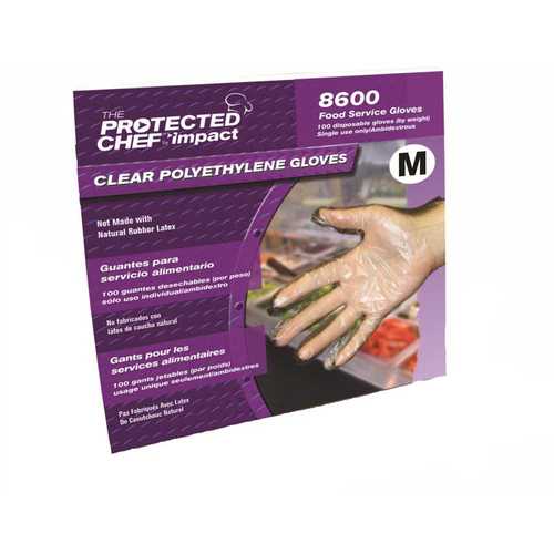 IMPACT 8600M-90 ProGuard Disposable Medium Clear Polyethylene Gloves - pack of 100