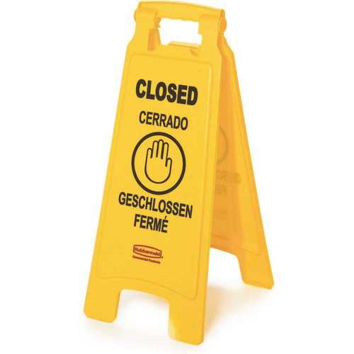 Rubbermaid FG611278YEL 25 in. Plastic Multi-Lingual 2-Sided Closed Sign