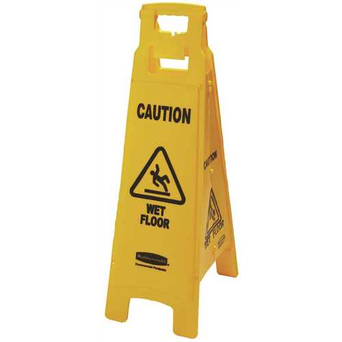 Rubbermaid FG611477YEL 37 in. Plastic Multi-Lingual 4-Sided Caution Wet Floor Sign