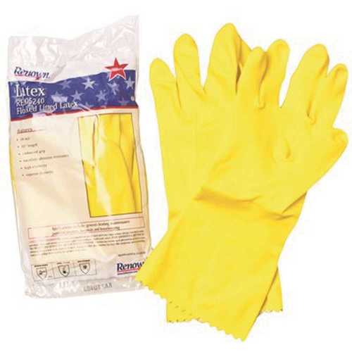 Medium Yellow Latex Flock-Lined Gloves