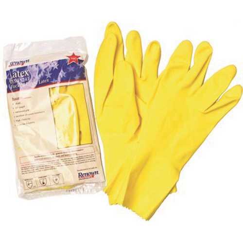 Flock-Lined 18 mil Large Yellow Latex Gloves
