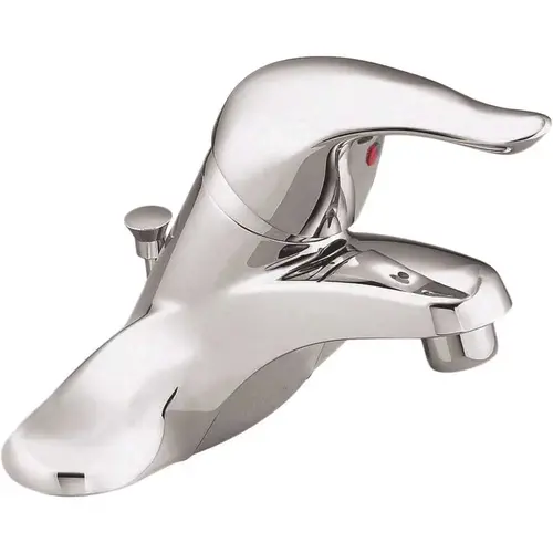 Chateau 4 in. Centerset Single Handle Low-Arc Bathroom Faucet with Metal Drain Assembly, Red/Blue Under Spout in Chrome