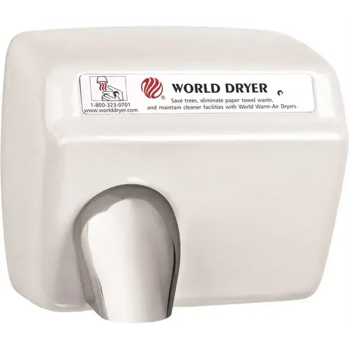 WORLD DRYER XA5-974 HAND DRYER, WHITE, 9.5X11.3X8.3 IN., 115 VOLTS, 20 AMPS