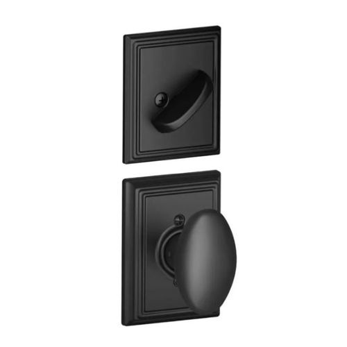 Siena Knob with Addison Rose Interior Active Trim with 12326 Latch and 10269 Strikes Matte Black Finish