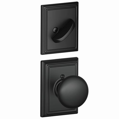 Schlage Residential F59 PLY 622 ADD Plymouth Knob with Addison Rose Interior Active Trim with 12326 Latch and 10269 Strikes Matte Black Finish