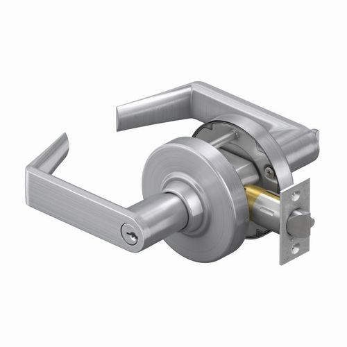 ALX Series Grade 2 Entry Rhodes Lever Lock with C Keyway; 47267042 Deadlatch; and 47267101 ANSI Strike Satin Chrome Finish