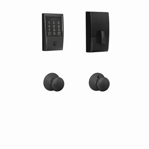 Century Encode Smart Wifi Touchscreen Deadbolt with Plymouth Knob Passage Lock Combo Pack with C Keyway; 16292 Latch; and 10269 Strike Matte Black Finish