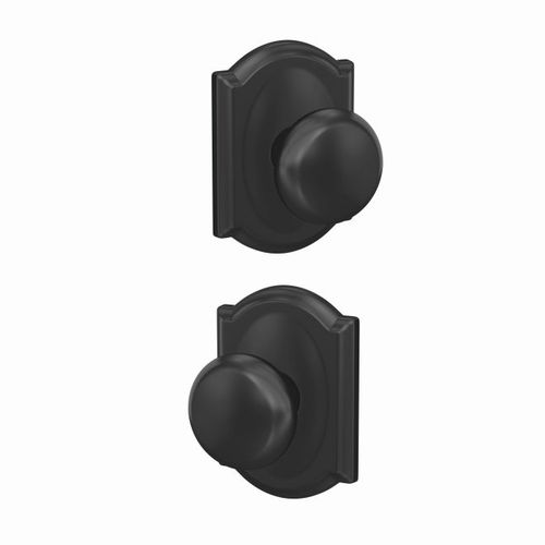 Schlage Custom FC21PLY622CAM Plymouth Knob with Camelot Rose Passage and Privacy Lock with 16600 Latch and 10027 Strike Matte Black Finish