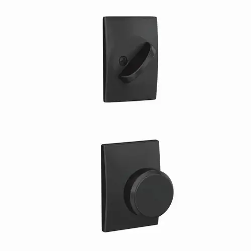 Schlage Custom FC94BWE622CEN Custom Bowery Knob with Century Rose Dummy Interior Trim Matte Black Finish