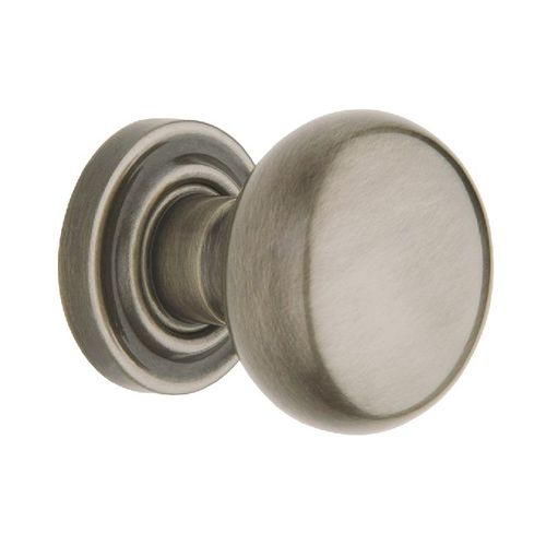 Preconfigured 5000 Knob with 5048 Rose Passage Lock with 2-3/8" Backset and Full Lip Strike Lifetime Satin Nickel Finish