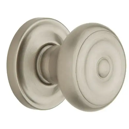 Preconfigured 5020 Colonial Knob with 5048 Rose Passage Lock with 2-3/8" Backset and Full Lip Strike Lifetime Satin Nickel Finish