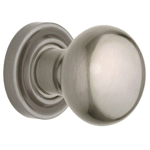 Preconfigured 5030 Knob with 5048 Rose Passage Lock with 2-3/8" Backset and Full Lip Strike Lifetime Satin Nickel Finish