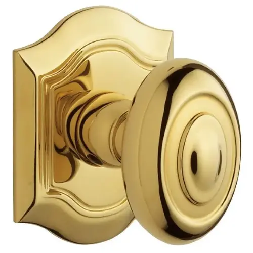 Preconfigured 5077 Bethpage Knob with R027 Bethpage Rose Passage Lock with 2-3/8" Backset and Full Lip Strike Lifetime Brass Finish