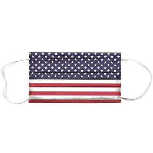 Planet Earth Disposable Adult Face Mask, American Flag - pack of 10