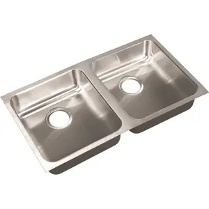 Double Bowl, Undermount Sink, ADA, 18-Gauge Stainless Steel, 2-Compartment, I.D. 18 in. x 32 in. x 5.5 in. - DCR Double Bowl, Undermount Sink, ADA, 18-Gauge Stainless Steel, 2-Compartment, I.D. 18 in. x 32 in. x 5.5 in. - DCR